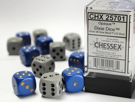 CHX 25701 16mm D6 Dice Block Dixie 6x Blue Yellow 6x Dark Grey Black For Sale