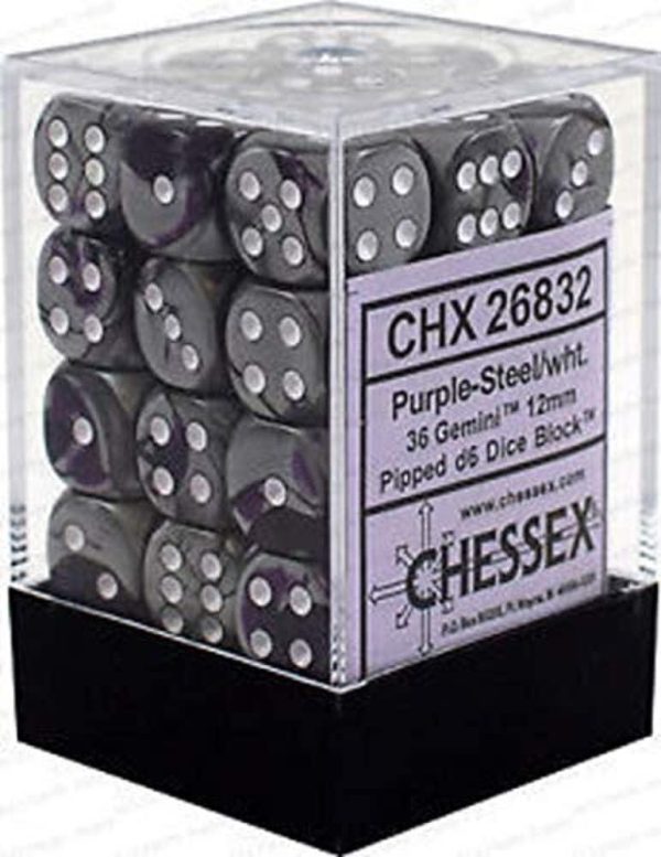 CHX Gemini 12mm D6 Dice Block Purple-Steel White For Sale